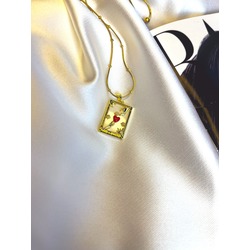 316L Çelik Gold Renk Zirkon Taşlı Kırmızı Kalpli Tarot Kolye