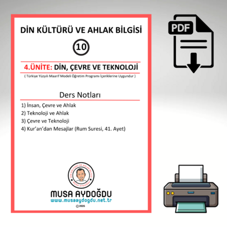 10.Sınıf 4.Ünite-Din, Çevre ve Teknoloji-Ders Notu ve Etkinliker-CA