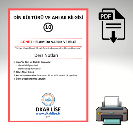10.Sınıf 1.Ünite/ İslam'da Varlık ve Bilgi-Ders Notları-CA