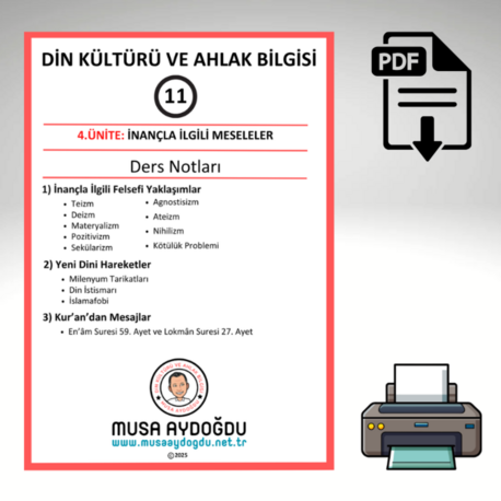 11.Sınıf 4.Ünite: İnançla İlgili Meseleler-Ders Notları-Etkinlikler-CA