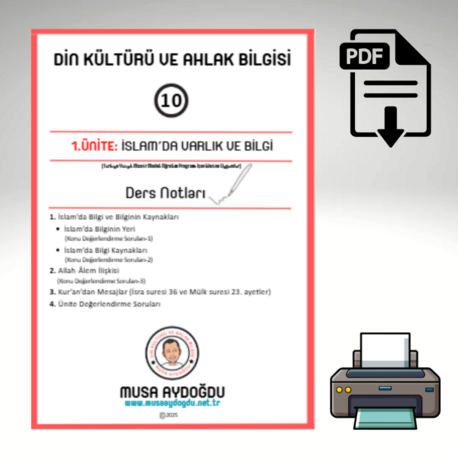10.Sınıf 1.Ünite/ İslam'da Varlık ve Bilgi-Ders Notları-Maarif Modeli