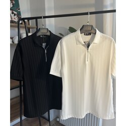 Polo Yaka Fermuarlı Beyaz