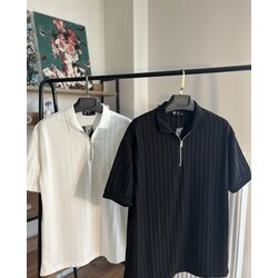 Polo Yaka Fermuarlı Siyah