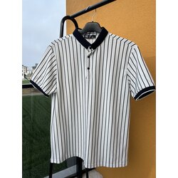 Ekru Lacivert Çizgili Polo Yaka