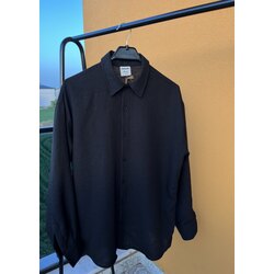 Siyah Oversize Keten Gömlek
