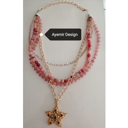 Pembe Kuvars Taşı Kolye