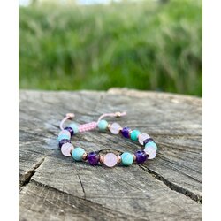 6 mm Pembe kuvars Ametist ve Amazonit Taşı Bileklik