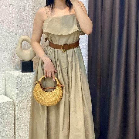 ✨Bej Elegant İnce Askılı Kemerli Maxi Elbise - EL00188