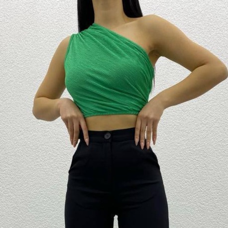 Tek Omuz Pileli Crop Bluz - BU00006