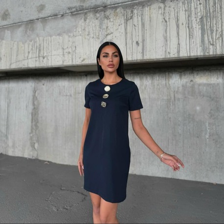 ✨Lacivert Elegance Düğme Detaylı Mini Elbise - EL00185