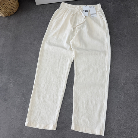 Zara Ham Keten Pantolon | Krem