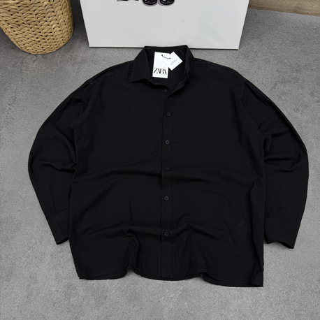 Zara Ham Keten Relax Fit Gömlek | Siyah [JSFR]