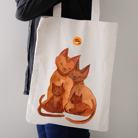 Kedi ailesi kanvas çanta