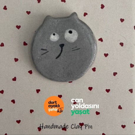 El yapımı seramik kedi broş-2