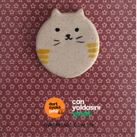 El yapımı seramik kedi broş-1