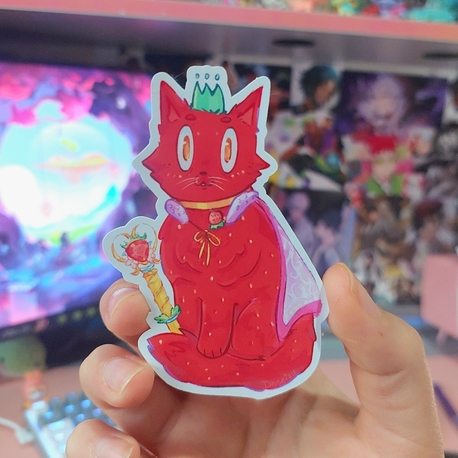 Çilek Kral Kedi Sticker