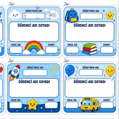 1. Sınıf Düzenlenebilir İsim Kartları – Word Dosyası | 6 Renk  