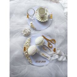 İncili hologram istiridyeli şık set 