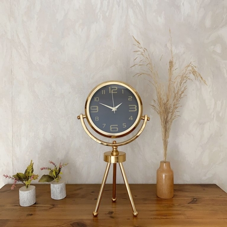 Gold Metal Mini Tripod Siyah İnci Masa Saati 45×26 cm