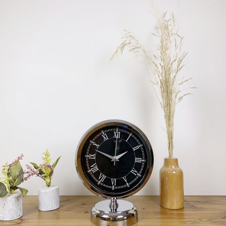 Krom Metal Siyah Retro Masa Saati 25×20 cm