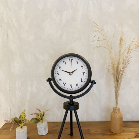 Siyah Metal Mini Tripod Farsça Masa Saati 45×26 cm