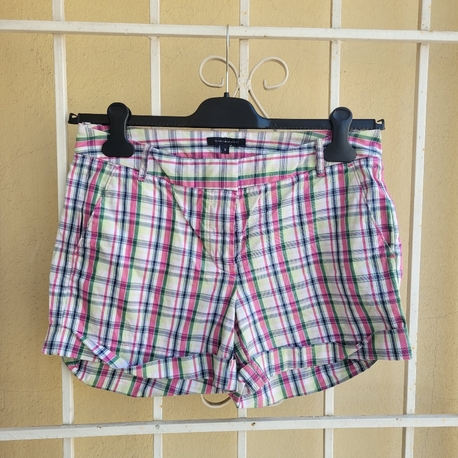 Pink and green plaid shorts