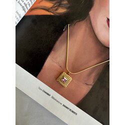 Baget Pembe Taş Kolye | Çelik
