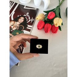 Vintage Bohem Zümrüt Taş Yüzük | Pirinç
