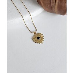 Vintage Dorika Çerçeve Mini Siyah Taşlı Heart Kolye | Çelik