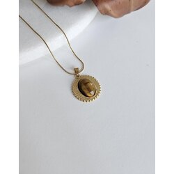 Vintage Kahve Kaplan Gözü Kolye | Çelik
