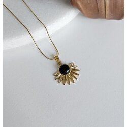 Vintage Black Taş Half Güneş Kolye | Çelik