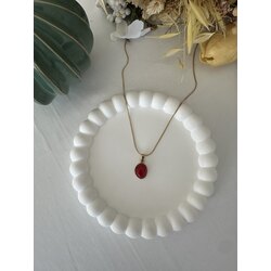 Kırmızı Opal Taş Kolye | Çelik