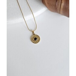 Vintage Black Stone Eye Kolye | Çelik