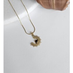 Vintage Mini Taşlı Sun Kolye | Çelik