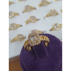 Gold Baget Tek Taş Ayarlanabilir Yüzük