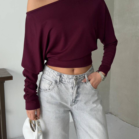 Bordo omuzu açık crop