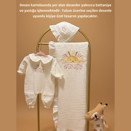 Yenidoğan Bebek Müslin Bebe Yaka 3'lü Set