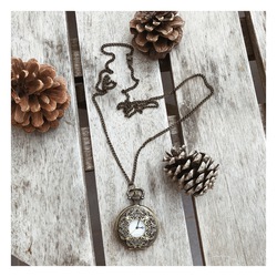 Saatli Vintage Bronz Kolye