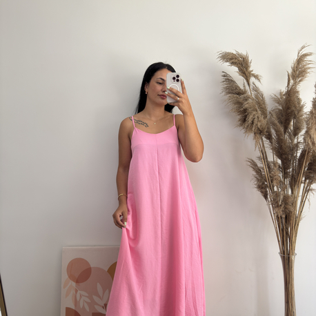 Askılı Oversize Pembe Elbise