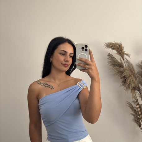 Omuz Detaylı Mavi Bluz