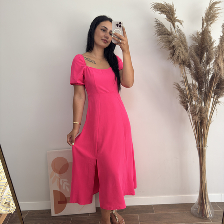 Balon Kol Elbise Pembe