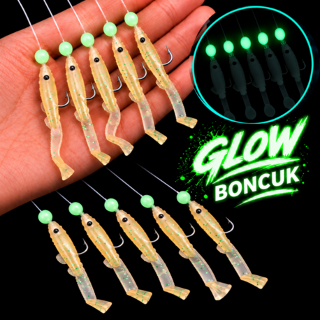 ea genset Silikon Balıklı Çapari 3.5 Cm (2 Adet) Silikon At Çek Takımı Somon Glow Boncuklu