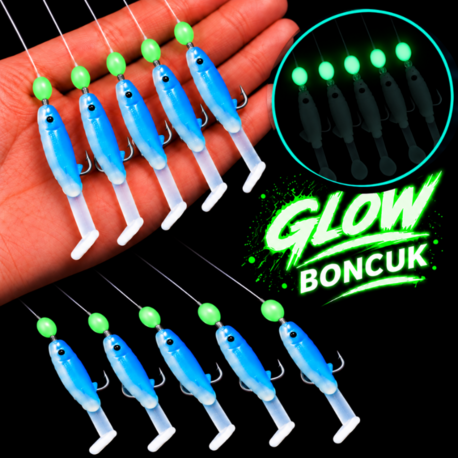 ea genset Mavi Silikon Balıklı Çapari 5 Cm (2 Adet) Silikon At Çek Takımı Glow Boncuklu
