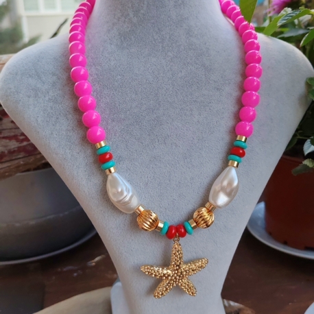 Marine Tema Pembe Kolye 