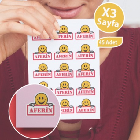 Emoji Aferin Sticker Etiket , Öğretmen Tebrik Ödev Etiketleri