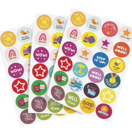 72 Adet İngilizce Öğretmen Sticker Yuvarlak , Bravo , Well Done Etiketleri