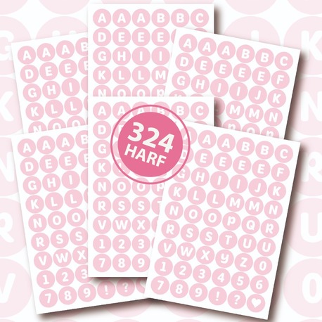 Pembe Yuvarlak Harfler Alfabe Sticker Seti Toplam 324 Harf