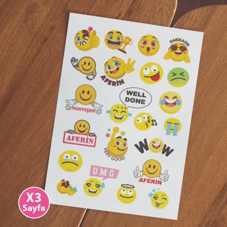İngilizce Öğretmen Emoji Sticker Yuvarlak , Bravo , Well Done Etiketleri