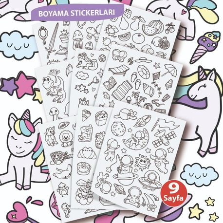Boyanabilir Sticker Set Çocuklara Özel , 9 Sayfa Etiket