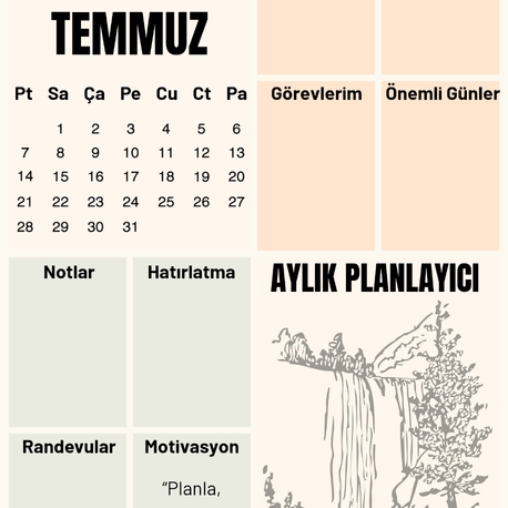 Dijital Aylık Planlayıcı –  PDF Format